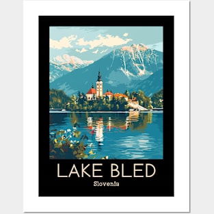 A Vintage Travel Illustration of Lake Bled - Slovenia Posters and Art